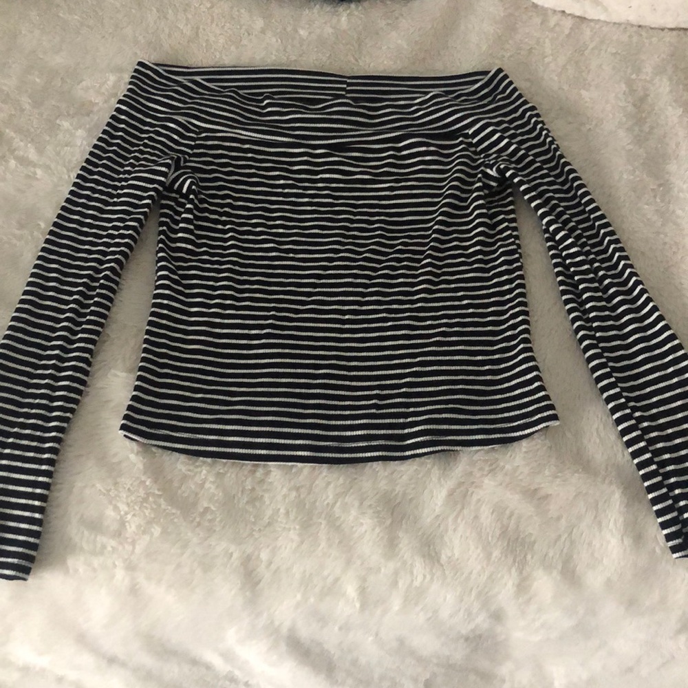 Black and white striped off the shoulder shirt